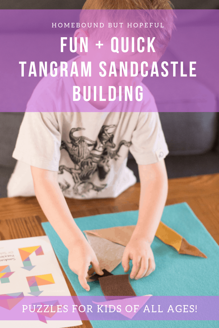 Summertime means beaches, swimming, and SANDCASTLES! Leave the sand outside and get some fun math work in with these simple tangram sandcastle building puzzles! I've included 2 levels of free printable puzzle sheets, making them perfect for kids of all ages this summer! #summerlearning #tangrams #earlylearning #preschoolathome #homeschool #learnthroughplay #playistheworkofchildren