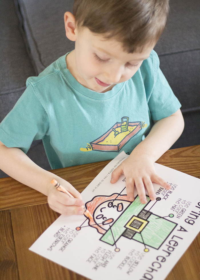 BOY COLORING LEPRECHAUN